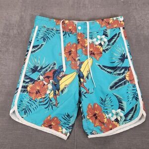 Superman Y2K Surf Board‎ Shorts DC Hawaiian Floral Swim Trunks Blue Mens Small